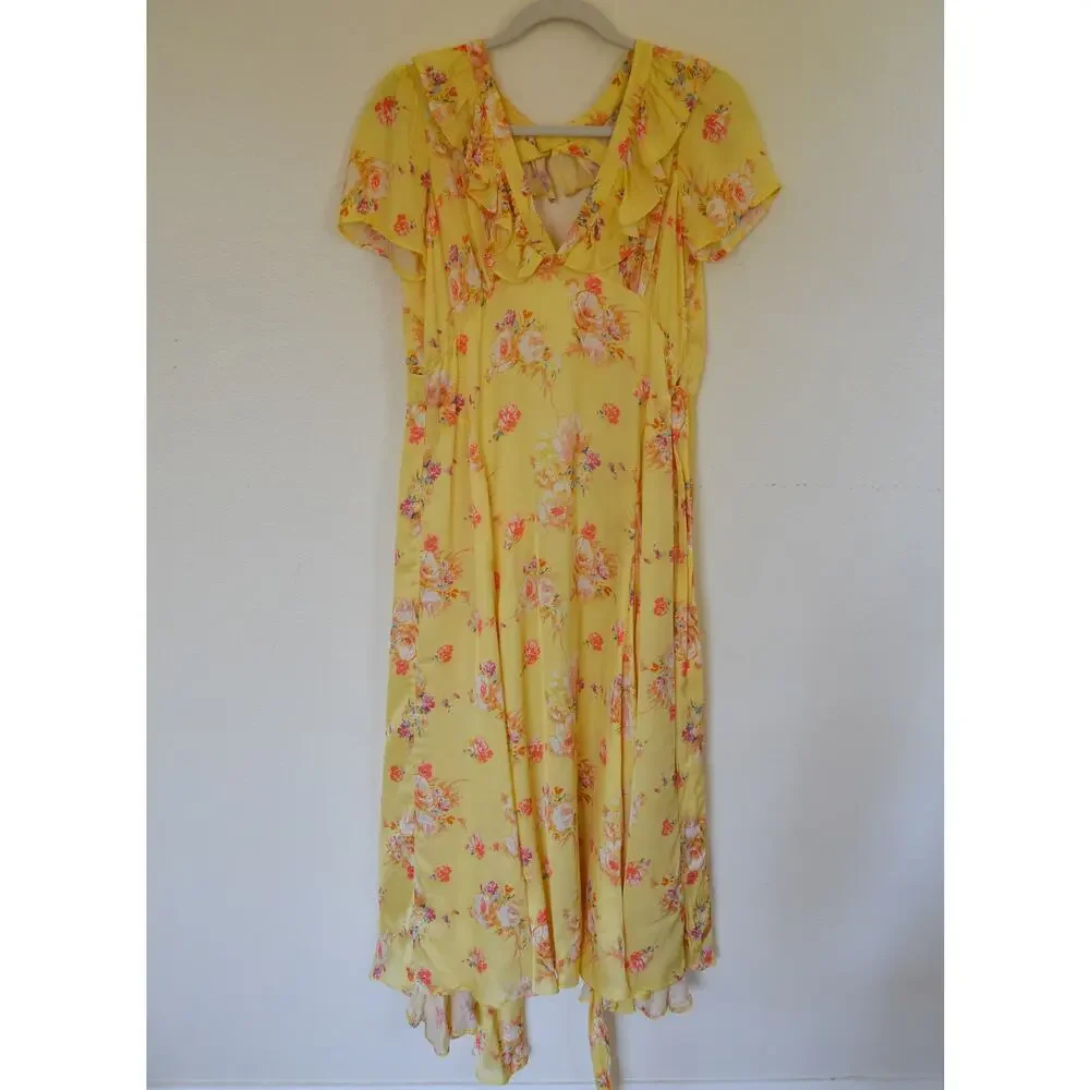 By TiMo Yellow Floral Wrap Style Midi Dress - Picture 3 of 7